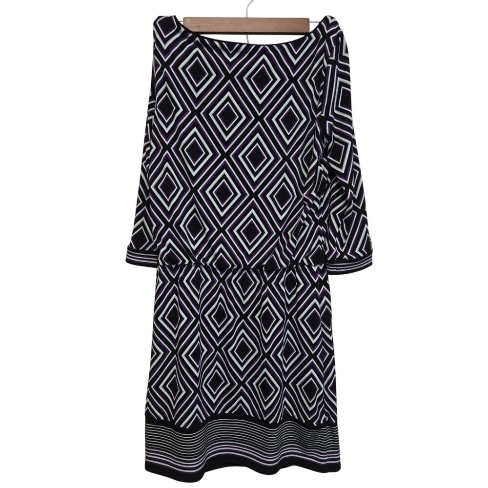 White House Black Market Geometric‎ Diamond Print Midi Dress XS - Picture 3 of 9